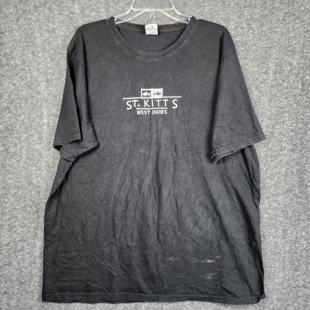 Paradise Island T-Shirt Mens 2XL Black St. Kitts West Indies Embroidered Cotton